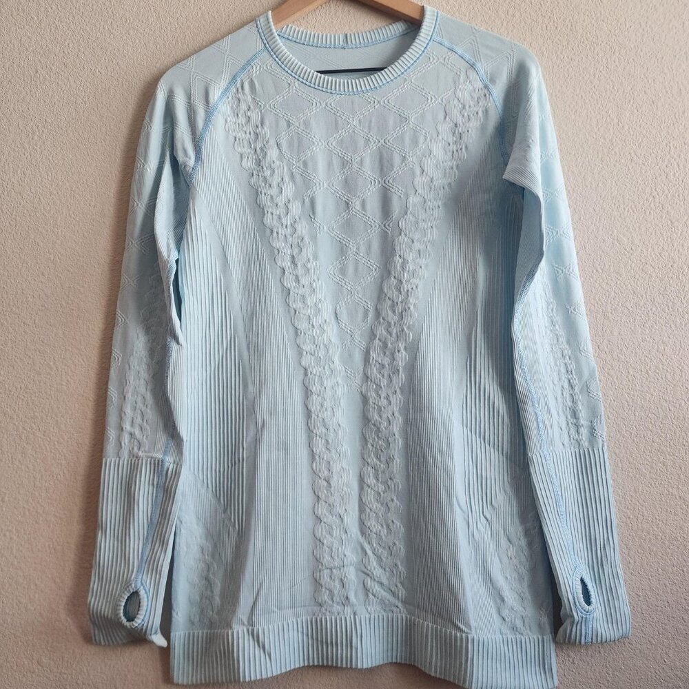 Lululemon Pullover Womens Small Light Blue Rest Less Long Sleeve Thumbholes Knit